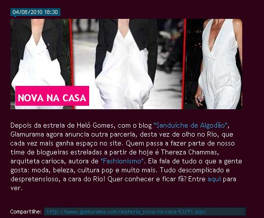Fashionismo no Glamurama!!