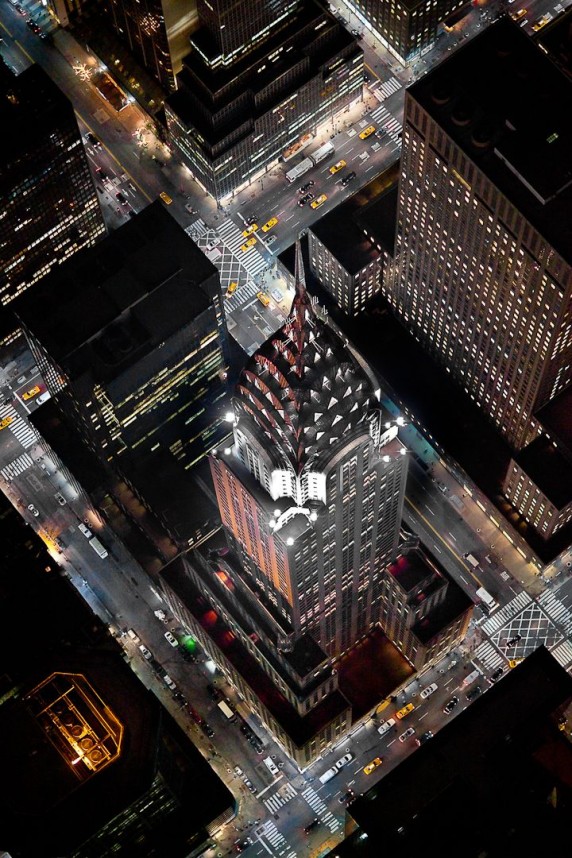 The Chrysler Building at an extreme angle from a helicopter