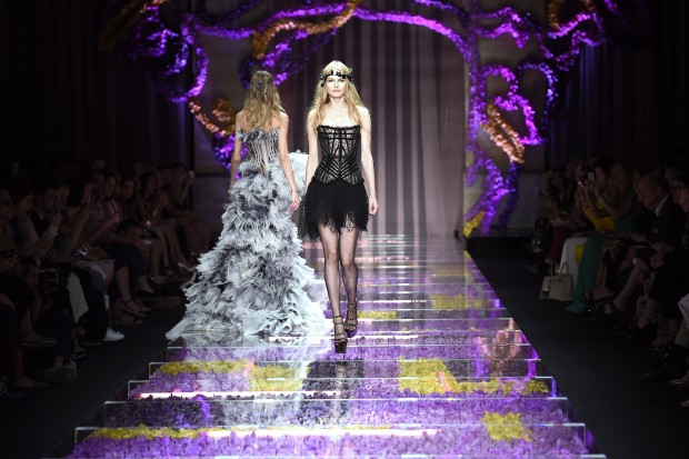 PARIS, FRANCE - JULY 05:  A model walks the runway at the Atelier Versace Autumn Winter 2015 fashion show during Paris Haute Couture Fashion Week on July 5, 2015 in Paris, France.  (Photo by Catwalking/Getty Images)