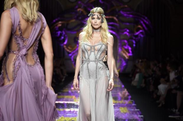 PARIS, FRANCE - JULY 05:  A model walks the runway at the Atelier Versace Autumn Winter 2015 fashion show during Paris Haute Couture Fashion Week on July 5, 2015 in Paris, France.  (Photo by Catwalking/Getty Images)