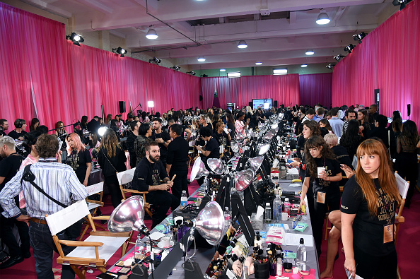 NEW YORK, NY - NOVEMBER 10:  A general view of atmosphere backstage before the 2015 Victoria's Secret Fashion Show at Lexington Avenue Armory on November 10, 2015 in New York City.  (Photo by Jamie McCarthy/Getty Images)