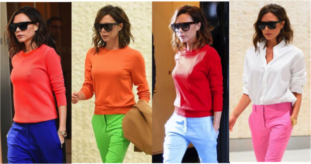 11 Looks da Victoria Beckham de calça colorida Por Aí